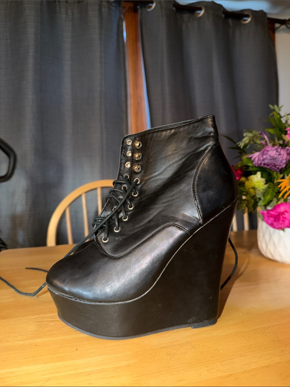 Charlotte Russe Black Lace-Up Wedge Ankle Boots
